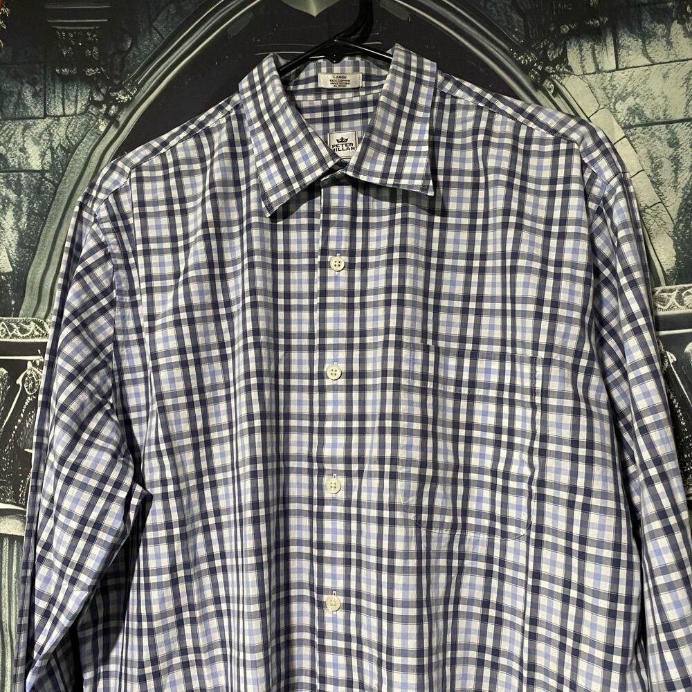 Peter Millar Long Sleeve Checker Pattern Business Casual Button Down Shirt Men L